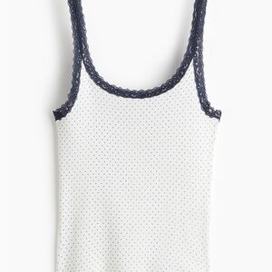 H&M Divided NWT Navy/White Lace Trim Polka Dot Tank Top